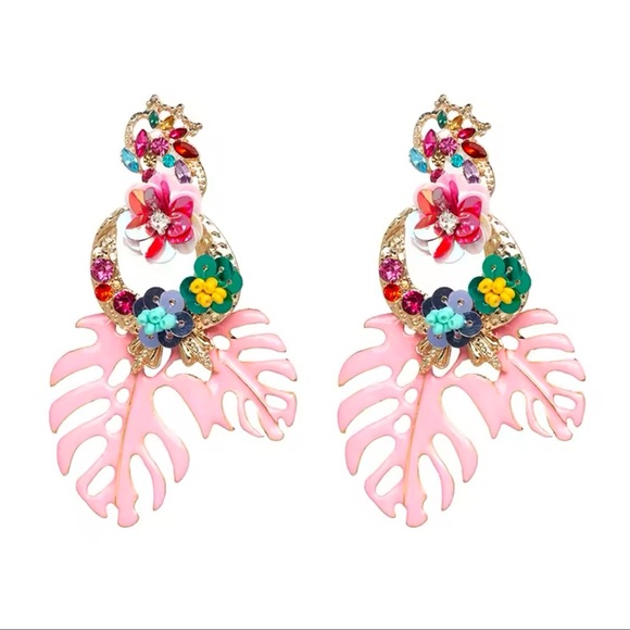 Zara Jewelry - Zara Rio Pink Colorful Floral Statement Earrings